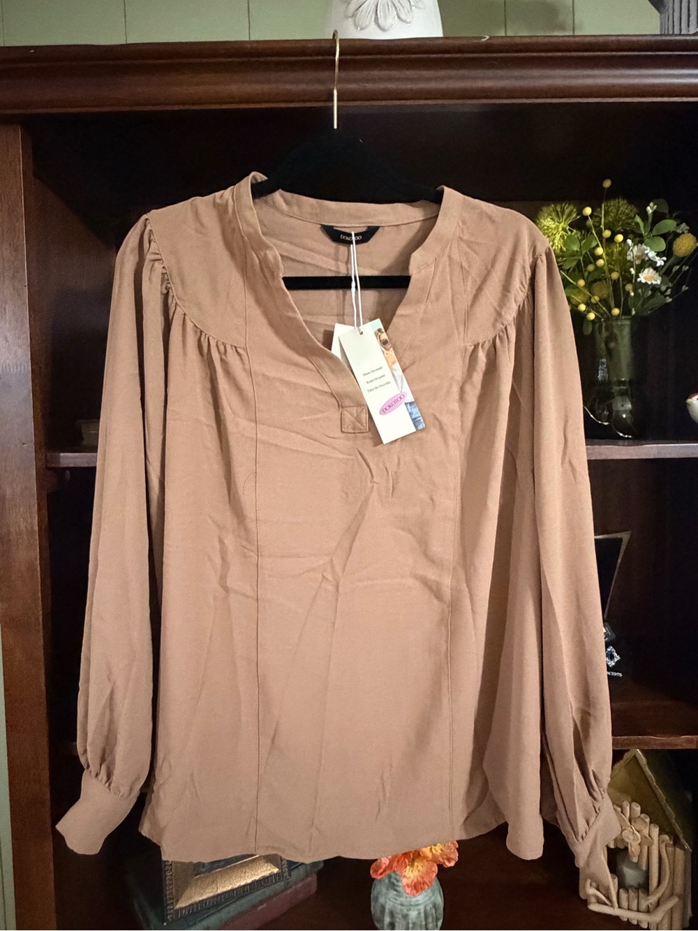 Light Brown Long-Sleeve Women's Blouse